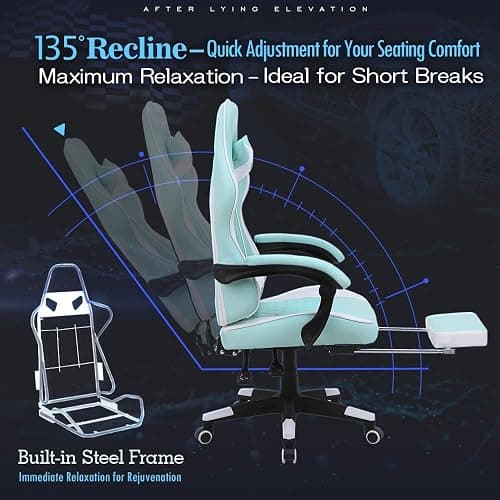 JKOOK Gaming Chair with Footrest, Multifunctional Desk Chair with Linkage Armrest, PU Leather, Video Game Computer Chairs with Lumbar Support, Study,Game,Office,JK08 (Mint Green) thumbnail 6