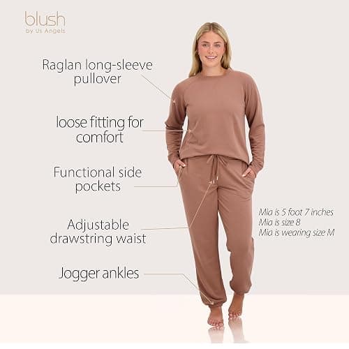 Blush by Us Angels 2 Piece Jogger Lounge Set for Women | Women's Travel Sweatsuit - Lightweight, Cozy Loungewear thumbnail 4