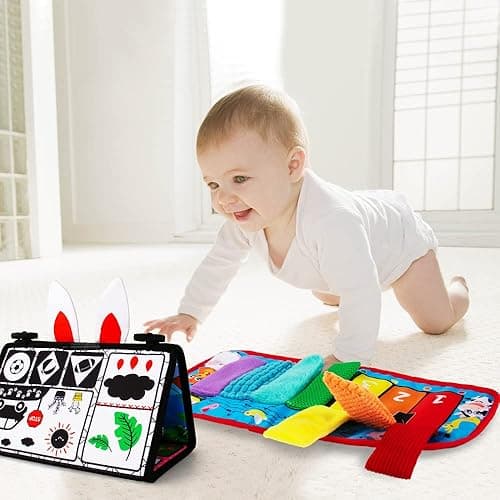 Inbeby Tummy Time Mirror Toy & Play Activity Cinrkle Mat, Black and White High Contrast Baby Newbron Toys 0 3 6 Months Brain Development, Snesory Texture Piano Infant Toys 0 3 6 Months with Squeaker thumbnail 6