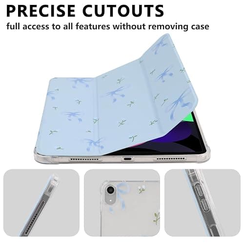 Lovmooful Compatible for iPad 11th 11-Inch A16 (2025),iPad 10 (10.9-Inch,2022 Model,10th Generation) Case with Pencil Holder Cute Bowknot Flower Design Soft TPU Trifold Stand Protective-Blue thumbnail 5