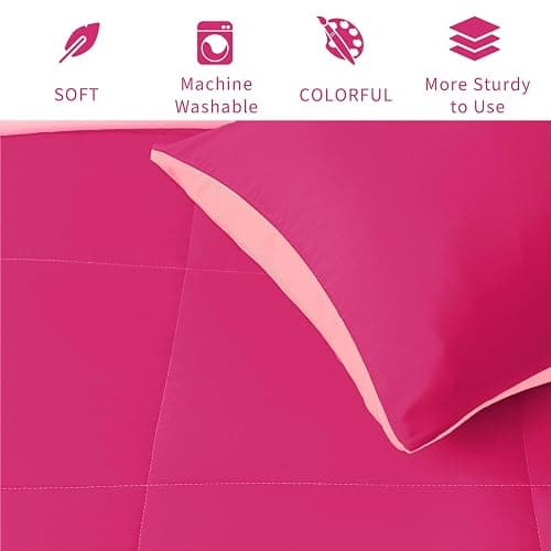 Exclusivo Mezcla Lightweight Summer Reversible Twin Size Comforter Set, Down Alternative Comforter with 1 Pillow Sham, Twin Size Bedding Set for All Seasons, Hot Pink/Bright Pink thumbnail 6