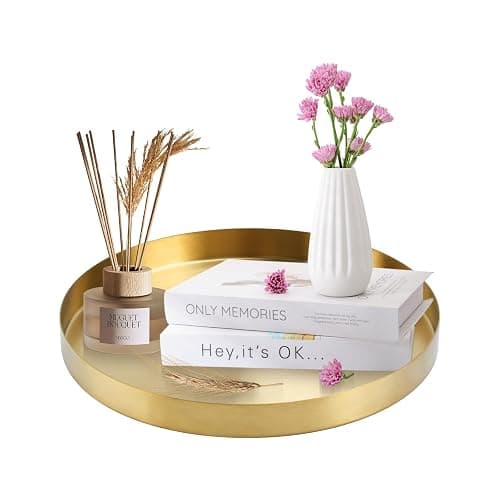 12 Inch Golden Round Platter Tray, Trays for Domestic Purposes, Stainless Steel Serving, Circle Decorative Tray, Vanity Tray for Centerpiece Home Decor - Image 1