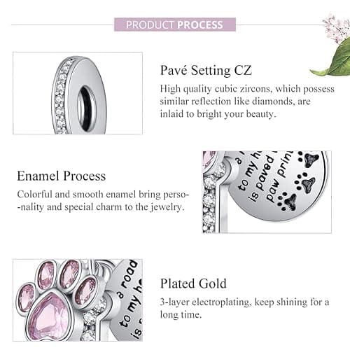 Dog Paw Charm for Charms Bracelet Pink Crystals Paved Dangle Charms Birthday Jewelry Gifts for women thumbnail 6