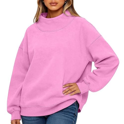 FULILYEO Women Mock Neck Sweatshirt Fleece Oversized Sweatshirt Fall Long Sleeve Crewneck Sweatshirts Casual Pullover Sweater thumbnail 2