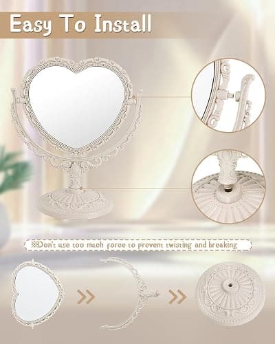 D&XQAUO Vintage Heart Mirror for Desk Cute Coquette Room Decor,Vanity & Bathroom Double-Sided Rotating Makeup Table Mirror with Stand thumbnail 3