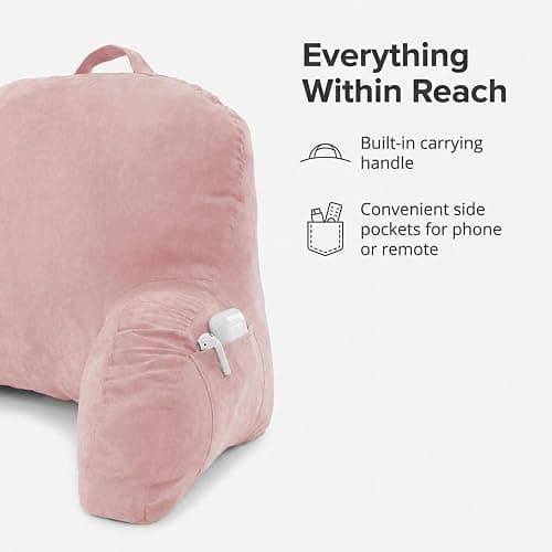 Microsuede Bed Rest - Backrest Pillow with Arms - Bed Rest Pillow - Reading Bedrest Lounger - Sitting Support Pillow - Soft But Firmly-Stuffed Fiberfill - Reading Pillow, Pink thumbnail 5