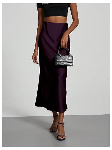 SOLY HUX Women's Elegant Satin Skirts High Waisted Flared Casual Work Office Fishtail Midi Skirt thumbnail 5