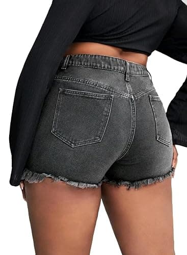 MapleHub Plus Size Denim Shorts Women High Waisted Ripped Folded Hem Jean Shorts thumbnail 3