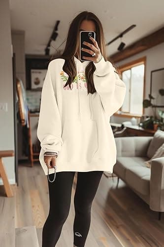 DUTUT Christian Sweatshirts Women Oversized: Jesus Hoodie God is Good Bible Verse Pullover Long Sleeve Tops thumbnail 5