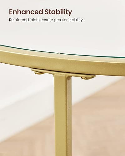 VASAGLE Round Side Table, Glass End Table with Metal Frame, Gold Coffee Table with Modern Style, for Living Room, Balcony, Bedroom, Gold Color thumbnail 7