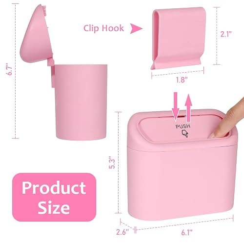 Accmor Car Trash Can with Lid, Vehicle Trash Bin Car Dustbin Garbage Organizer Holder with One Roll Trash Bag, Portable Hanging Mini Leakproof Cars Storage Bag Container for Auto, SUV, Office (Pink) - Pink - 1 thumbnail 2