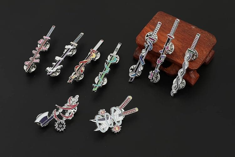 YURAOER Anime Slayer Keychain Pin Set - Cartoon Figures 9 Hashiras Mini Katana Sword Key Chains Enamel Pin Jewelry Men Women thumbnail 7
