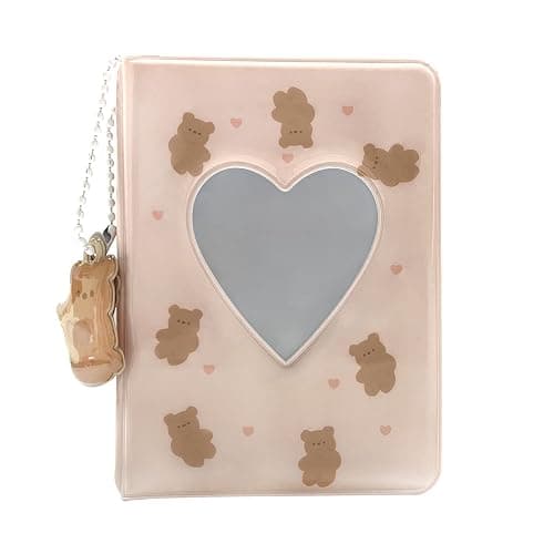 3 Inch Mini Photo Album, Heart Hollow Card Binder Photo Card Holder with Pendant 40 Pockets (beige bear) thumbnail 4