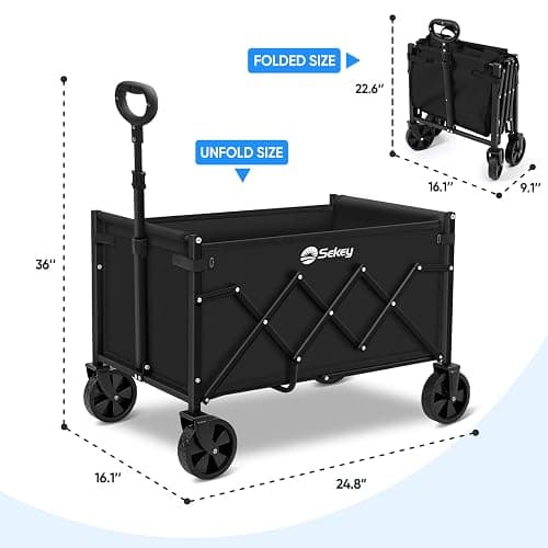 Sekey Wagon Cart with Wheels with 220LBS Capacity,Heavy Duty Wagon Carts Foldable,Lightweight Utility Portable Cart for Grocery, Shopping, Garden, Camping. Black thumbnail 2