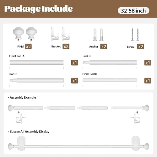 KAMANINA Curtain Rods No Drilling for Windows 32 to 58 Inches, 5/8 Inch No Drill Renter Friendly Curtain Rod with 3M Adhesive Brackets, Ivory White thumbnail 6
