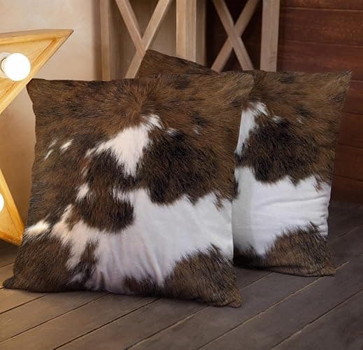 TOMWISH Pack of 2 Throw Pillow Covers Christmas Cowhide Printing Western 18x18 Pillow Cover,Decorative Throw Pillows Cushion Covers for Home Living Room Sofa Bedroom thumbnail 6