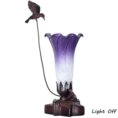 Bieye LL102 Hummingbird Flying Over Lily Flower Blown Glass Table Lamp for Home Decor (White Indigo, 4.25Wx12H) thumbnail 5