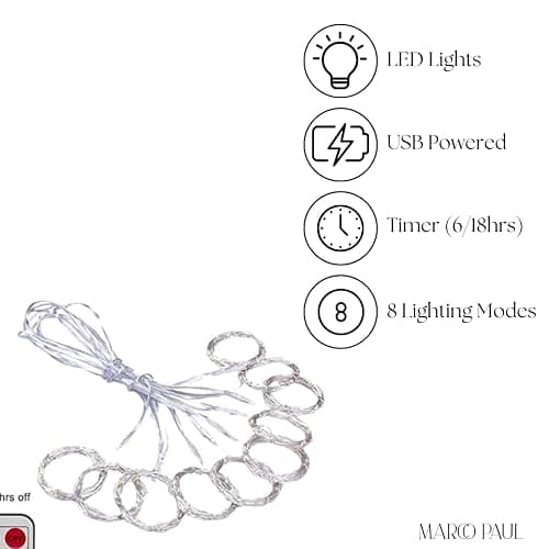 Marco Paul 300 Warm White LED String Curtain Light with 10 Strands USB Hanging Net Lighting Home Party Christmas Waterfall Hanging Plug in String Lights Waterproof Window Lights Durable Oudoor Indoor thumbnail 3