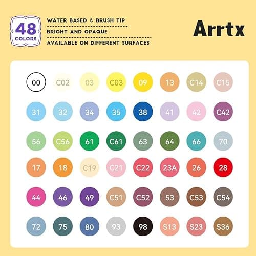 Arrtx 48 Colors Acrylic Marker, for Rock Painting, Extra Brush Tip Markers Paint Pens, Art Supplies, Fabric Paint, Art Markers, Waterproof Paint DIY Crafts Making& 48E thumbnail 3