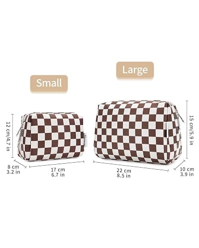 Narwey Checkered Makeup Bag Travel Cosmetic Bag Organizer Toiletry Bag Make Up Bags with Compartments for Women Girls (Large, Dark Checkerboard) thumbnail 7