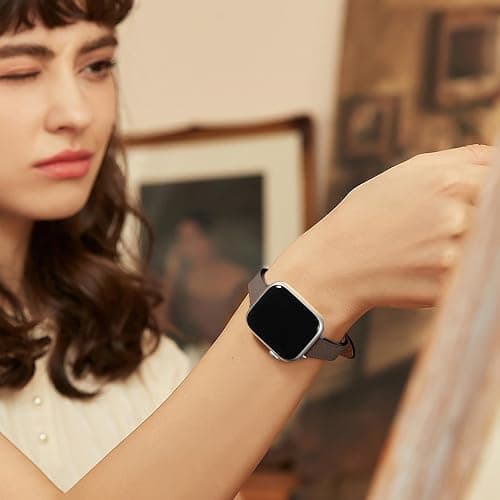 Charlam Slim Leather Band Compatible with Apple Watch Bands for Women 40mm 38mm 41mm 42mm 44mm 45mm 46mm, Top Grain Genuine Leather Strap Thin Wristband for iWatch Series 11 10 SE 9 8 7 6 5 4 3 2 1 thumbnail 6