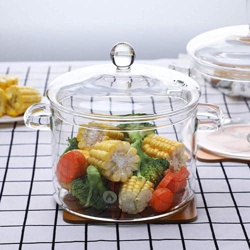Glass Cooking Pot - 1.5L/50oz Heat-Resistant Borosilicate Glass Handmade Cookware Set stovetop Pot - Safe for Pasta Noodle, Soup, Milk, Tea (1.5L/50OZ) thumbnail 2