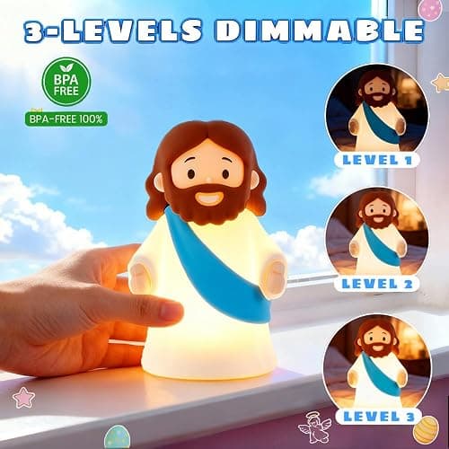 Jesus Night Light Rechargeable Bedside Night Light Dimmable Silicone LED Light Ideal for Religious Gatherings, Gifts for Sunday School, Baptism Presents, Easter Egg Decorations (blue) (Blue) thumbnail 2