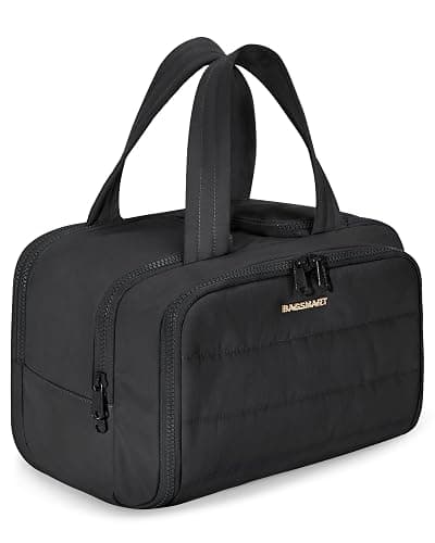 BAGSMART Travel Toiletry Bag, Lightweight Large Wide-open Travel Bag for Women, Puffy Cosmetic Makeup Bag Organizer with Handle for Accessories,Essentials, Toiletries, Black - Image 1