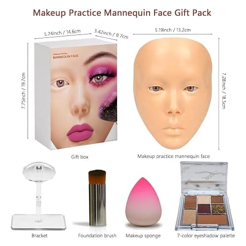 Laokiiy Makeup Practice Face, Makeup Mannequin Face with Makeup Practice Face Board, 5D Silicone Full Face Practice Eyelash Eye Shadow, for Emerging Makeup Artist, Beginners, Girl's Gift (White) thumbnail 6