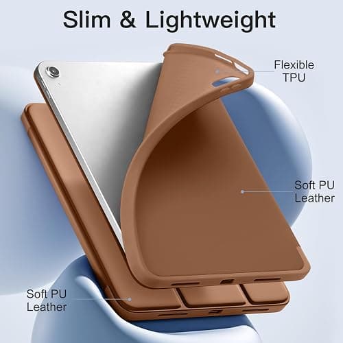 Akkerds Compatible with iPad (A16) 11th Generation Case 11 Inch 2025, for iPad 10th Generation Case 10.9 Inch 2022 with Pencil Holder, Slim Trifold Stand Protective Cover with Soft TPU Back, Brown thumbnail 5