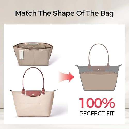 ZTUJO Purse Organizer Insert For Le Pliage, Compatible with Longchamp Le Pliage Shoulder Bag S/L, Top Handle S/M，Energy S/L, Xtra S, Longchamp Organizer Insert (Beige, Small) thumbnail 3