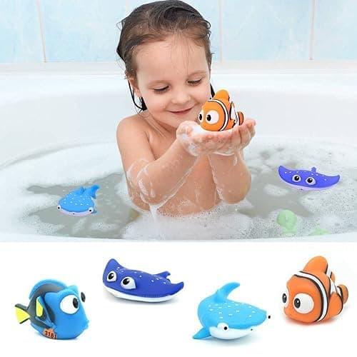 Kid Shower Toy Baby Bath Squirt Toys,Shark Bathtub Water Toys,4pcs Toddlers Infant Swimming Pool Toys,for Birthday Gifts Summer Beach,Pool Activity thumbnail 3
