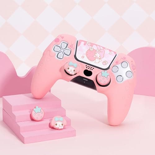 Kuitmor Silicone PS5 Controller Cover Skin Set,Anti-Slip Soft Protective Case for PS5 Wireless Controller with 2 Thumb Grip Caps and 1 Sticker (Pink) thumbnail 6
