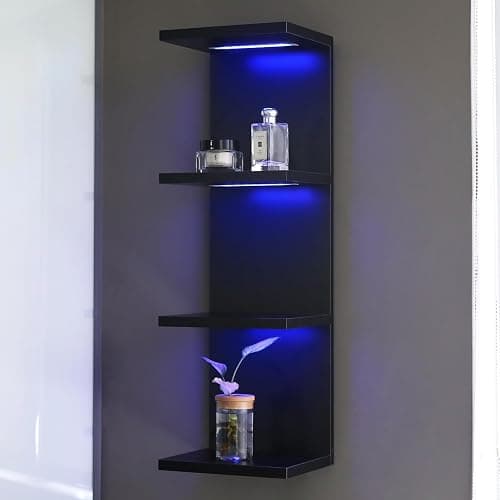 AskTag 4 Tier RGB Wall Shelf-Gaming Shelf with Remote Control, Lack Shelves with Light for Bedroom | Easy to Install Cosmetic & Display Modern Shelf, Black - Image 1