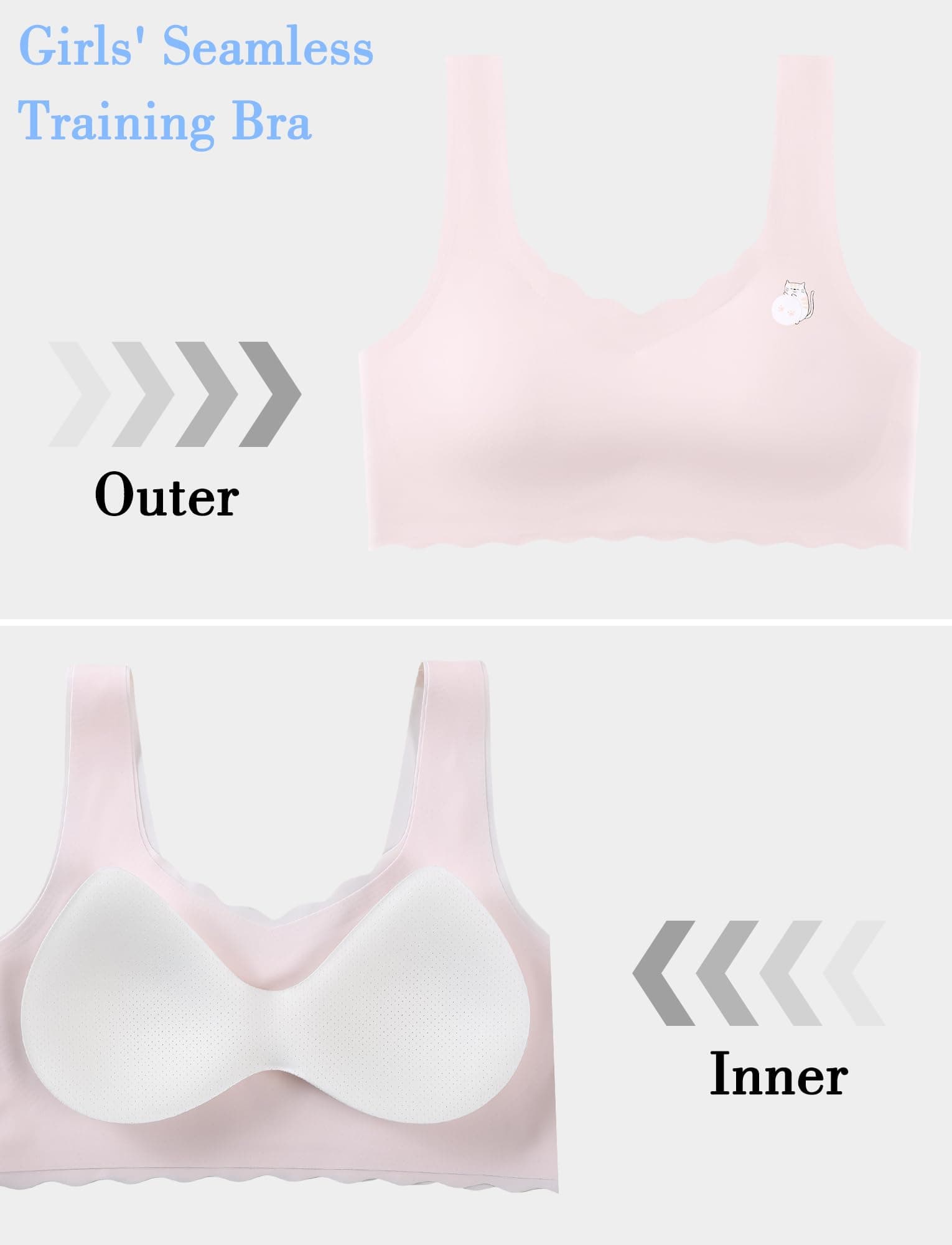 SEAUR 4 Pack Girls Training Bras Thin Padded Bra Seamless Stretchy Sports Bra Invisible Bralette First Bra Kids Bras Tank Top - 10-12 Years - Pink/ Purple/ Green/ Beige thumbnail 2