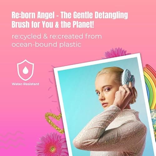 Hair Detangler Brush - Detangling Brush for Thick Hair with Soft Bristles, Angel Wing Design, & Long Handle - Water Resistant Tangle Angel Reborn Hairbrush for Shower & Hairstyling - Pink Sparkle thumbnail 3