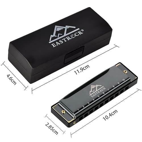 EastRock Blues Harmonica Mouth Organ 10 Hole C Key with Case, Diatonic Harmonica for Professional Player, Beginner, Students gifts, Adult, Friends, Gift Black thumbnail 5
