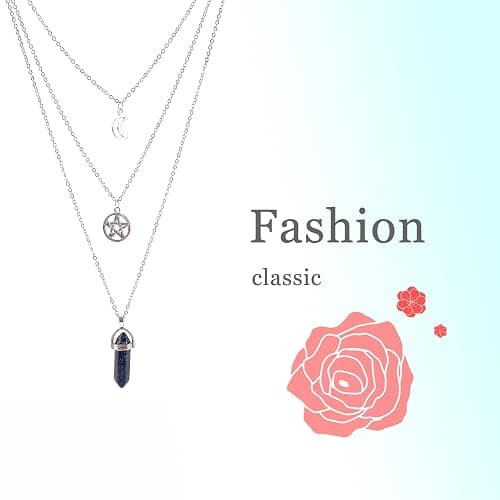 YUNCHONGuk Moon Pentagram Necklace Gothic Necklace for Women Multilayer Healing Crystal Necklaces for Women Girl Valentine's Day Mothers Day Gifts thumbnail 3