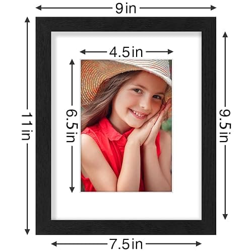 Vittanly 8x10 Picture Frames Set of 9, Shatter Resistant Plexiglass, Display 5x7 Pictures with Mat or 8x10 without Mat, Photo Frames for Wall or Tabletop, Engineered Wood, Black thumbnail 3