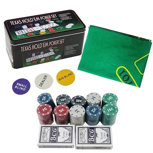 Globly Set da Poker Professionale con Valigetta in Alluminio, 200 Fiches, 2 Mazzi di Carte, Gettoni e Tappetino Verde, per Texas Hold’em, Blackjack e Altri Giochi da Casinò - Image 1