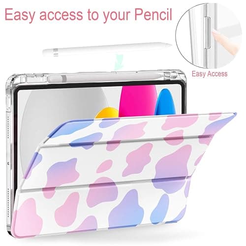 Feams for iPad (A16) 11th Generation 11 Inch 2025, iPad 10th Generation Case 10.9 Inch 2022, Slim iPad A16 Case Clear Back Cover with Pencil Holder & Auto Sleep, Pink Cow Print thumbnail 5