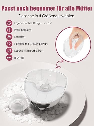 Lulia Tire Lait Electrique Main Libre avec 4 Modes, 9 Niveaux, Forte Aspiration de 350mmHg, Sans BPA, Portable Tire-lait avec Bride de 17/19/21/24 mm (2 Paquets, Blanc) thumbnail 6