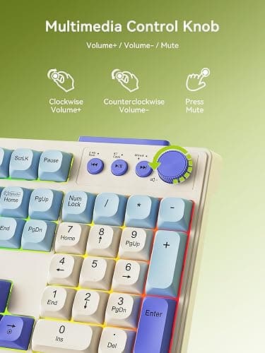 Wireless Keyboard and Mouse Combo, RGB Backlit Rechargeable 2000 mAh Battery, Wireless Computer Keyboards, Tri-Mode Bluetooth/2.4GHz/USB-C Custom Creamy Keyboard, RGB Backlit Media Knob thumbnail 5