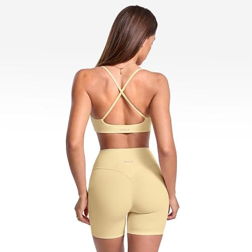 INGIA Women's Low Scoop Neck Sports Bra Spaghetti Criss Cross Strap Padded Workout Yoga Bra Crop Top thumbnail 4