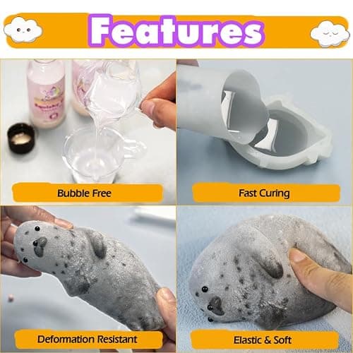 Taba Squishy Kit Seal Silicone Mold 4''+Liquid Gel+Flocking Cute Animal Maker Set thumbnail 3