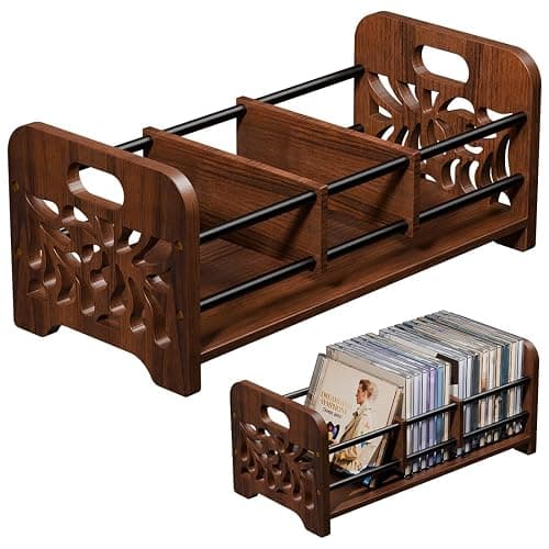 QILICHZ CD Holder,DVD Holder Storage,Wood CD Rack Organizer,DVD Rack,Cassette Tape Storage with Dividers for CDs, DVDS, Tapes,Video Game Cases, Tape Display Stand, Hold 35Pcs - Image 1