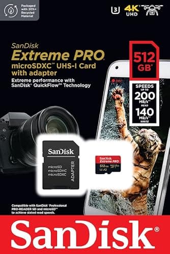 SanDisk Extreme PRO microSDXC UHS-I Memory Card 512 GB + Adapter & RescuePRO Deluxe (for Smartphones, Action Cameras or Drones, A2, Class 10, V30, U3, 200 MB/s Transfer) thumbnail 4
