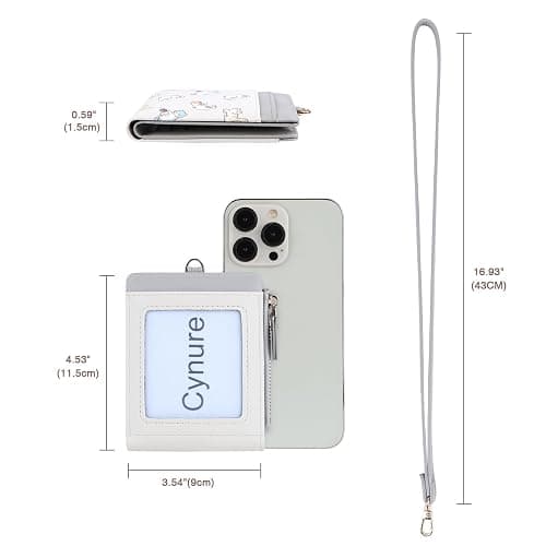 Cynure Women's Rfid Blocking Lanyard ID Credit Card Holder Compact Leather Bifold Wallet With Zipper Pocket, floral grey thumbnail 5