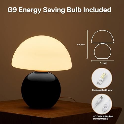 Dawnwake Mushroom Lamp Table Lamp for Bedroom,Desk Bedside Small Lamps for Living Room Night Stands,Mushroom Decor Cute Mini Modern Mid Century Lamps,Unique Aesthetic Home Living Room Decor(Black) thumbnail 4