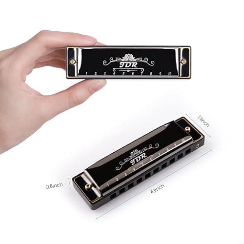 JDR Harmonica C, Blues armonica Key of C 10 Hole 20 Tone with Case Mouth Organ Standard Diatonic for Kids Beginner Adults Professional Player Teacher Parents Students Black New Year Gift thumbnail 6